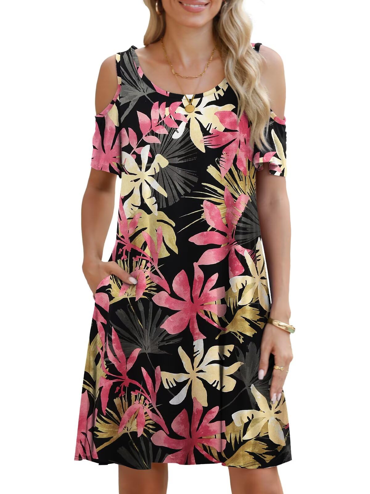 BELAROI Womens Plus Size Dresses Short Sleeve Cold Shoulder Casual T Shirt Swing Dress Summer Beach Sundress