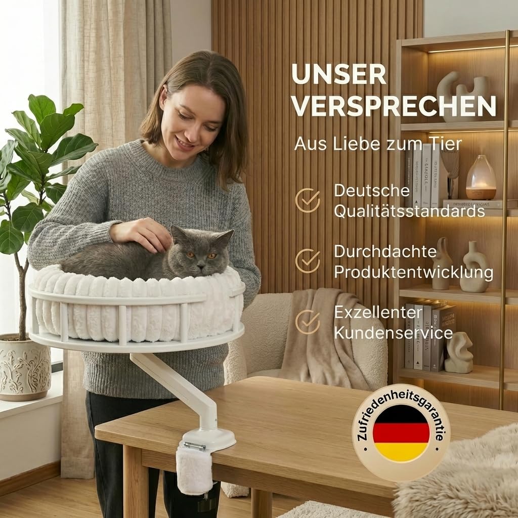 Katzenbett LEVI | Katzenbett Schreibtisch | Katzenplattform | Für Tische und Fenstersims | Inkl. 2 Betten | Cord-Design Grau | Robust und modern (Weiß)