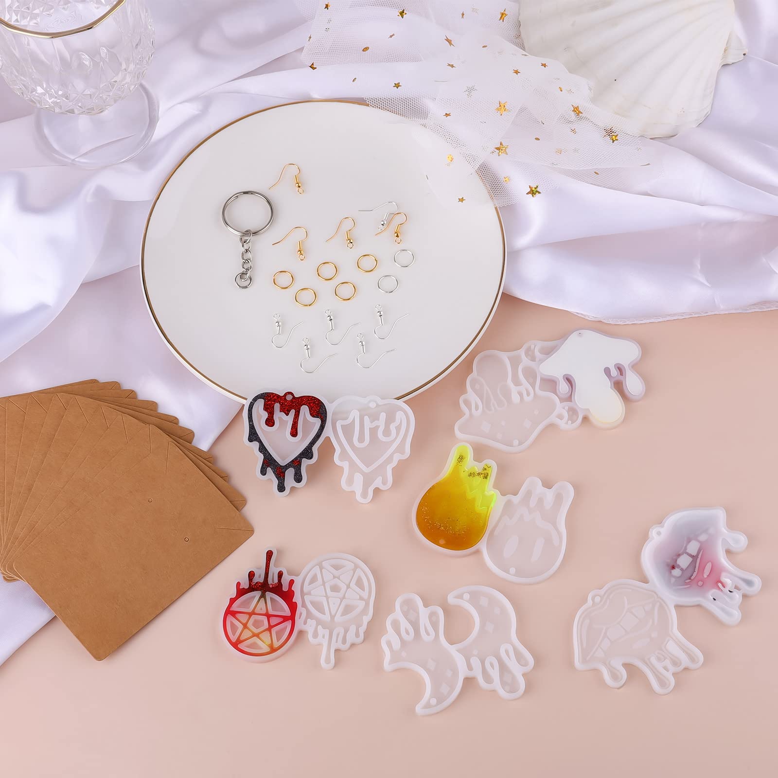 AIEX Kit 147 Pezzi Per Stampi In Resina – Stampi Silicone Orecchini, Ganci, Anelli, Dorsi, Portachiavi, Per Bigiotteria Fai Da Te