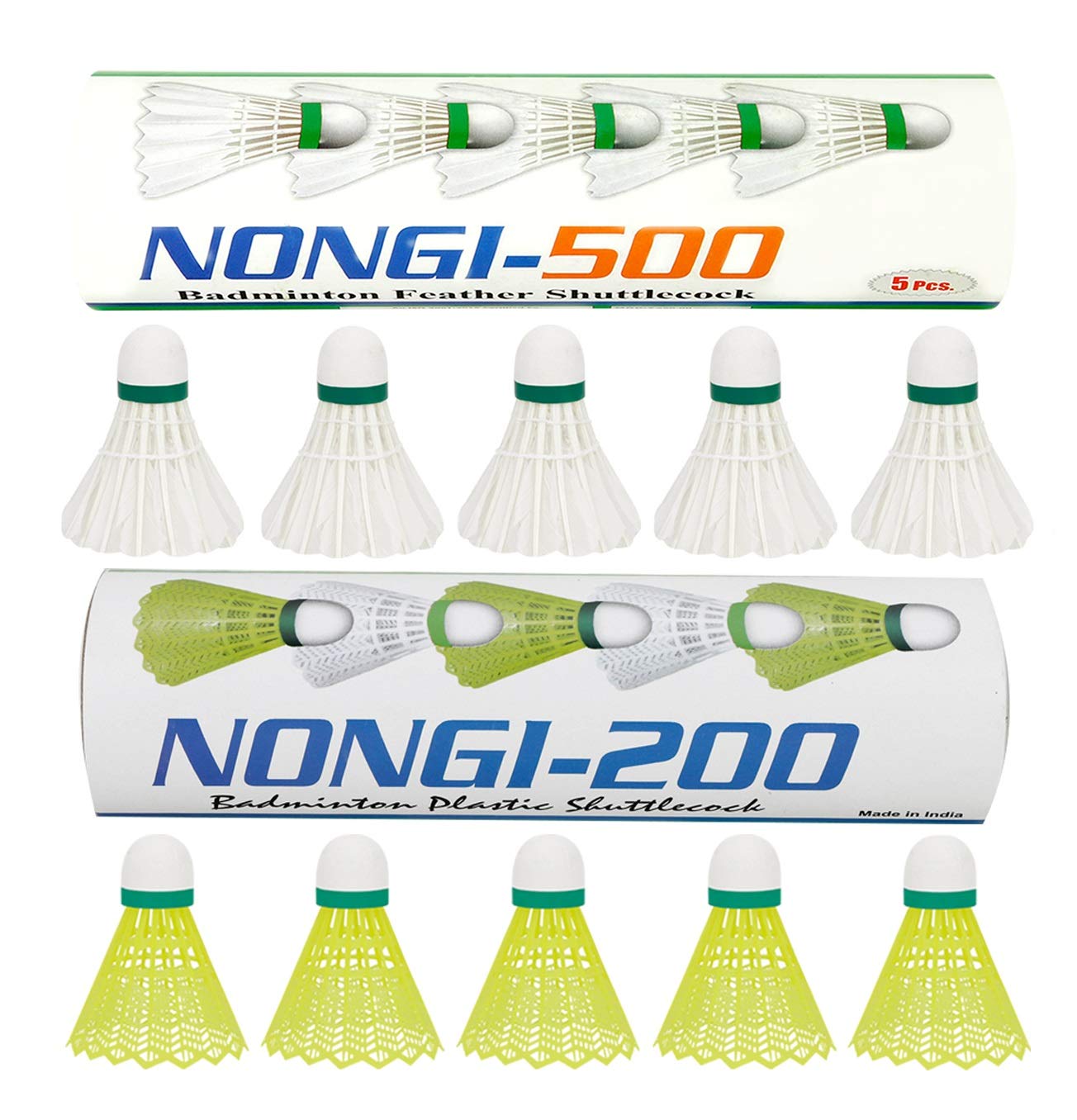NONGI 500 Badminton Shuttlecocks Plastic and Feather Shuttle Combo Pack of 10 shuttles (5 White Feather shuttles + 5 Yellow Plastic Shuttles) for Outdoor and Indoor Badminton Sports-image-42