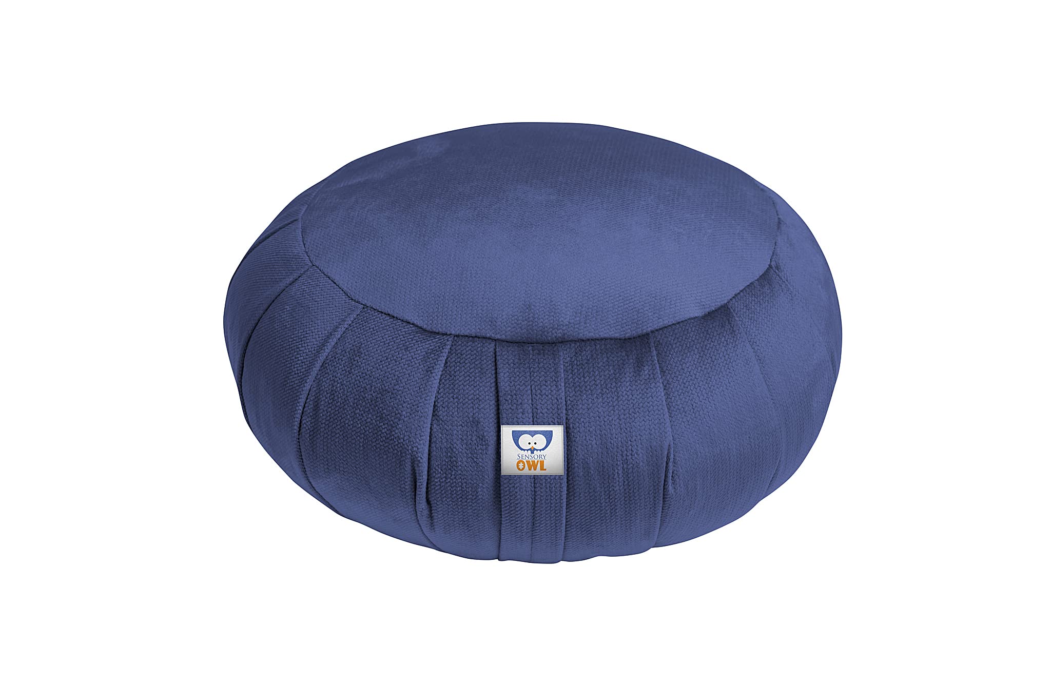 Sensory Owl Navy Blue Yoga Cushion Zafu Meditation Soft Velvet Buckwheat Husks Round Floor Cushion