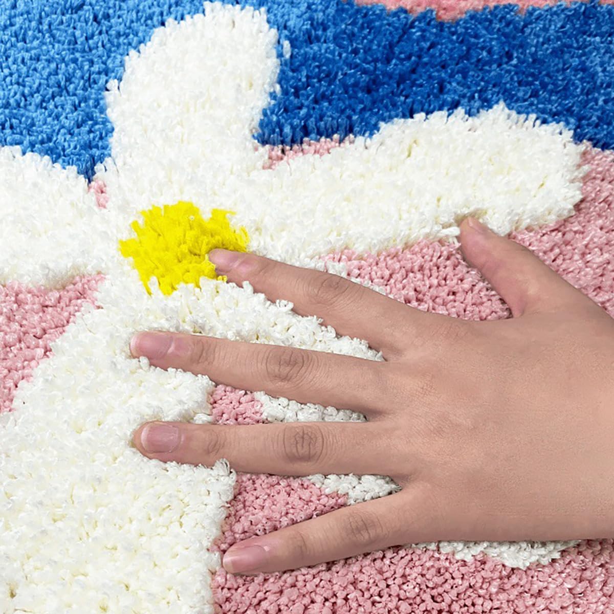 Tappeto irregolare floreale in morbida microfibra, antiscivolo, in peluche, tappeto da pavimento per il bagno, decorazione per il bagno, lavabile in lavatrice, assorbente (D 50 x 80 cm)
