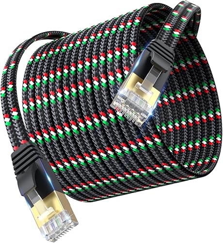 SNANSHI Cable Ethernet Cat 7 de 25 pies, diseño trenzado de nailon plano, fácil instalación y durabilidad, 10 Gbps, cable de Internet blindado con