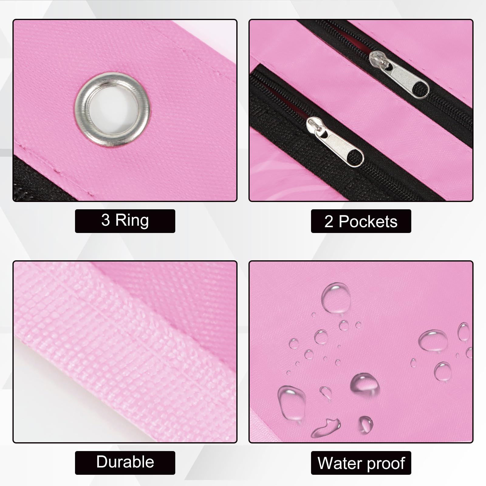 YoeeJob Astuccio espandibile da 2,5 cm per raccoglitori a 3 anelli, confezione da 18 astuccio grande capacità con cerniera, astuccio trasparente a tre anelli, adatto per scuola e ufficio (rosa)