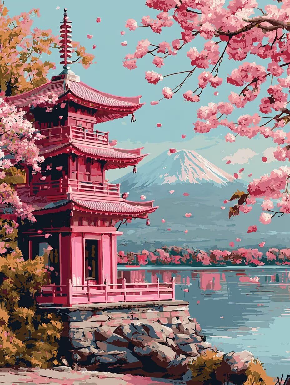 Sottotetto del Monte Fuji Dipingere con i Numeri per Adulti, 70x90cm a-270 | Paint by Numbers Kit con Pennelli e Acrilico Pigmento, Fai da te Olio La Pittura di Numeri Kit, Decora la Casa, senza Cornice