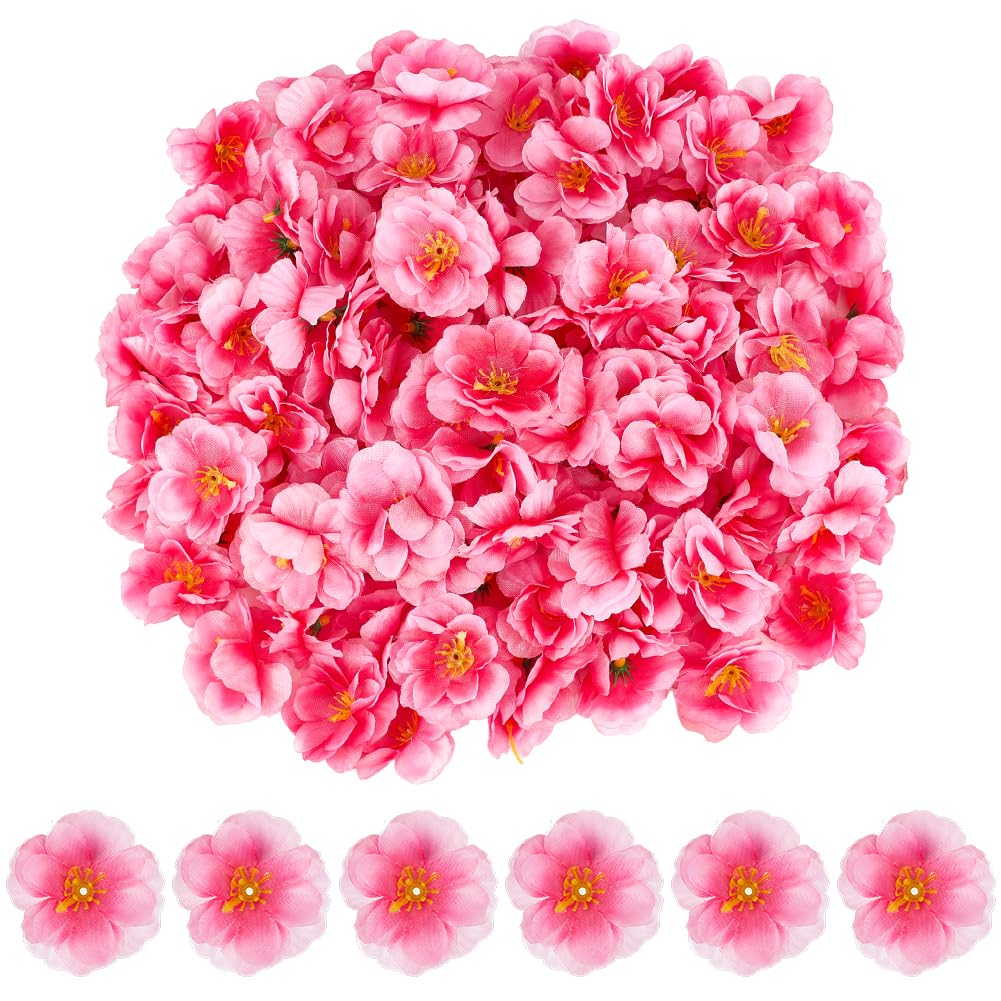 GORGECRAFT 150Pcs Artificial Cherry Blossoms Heads 5cm Small Peach Flowers Faux Flower Head Petals for Wedding Party Home Decoration Bridal Hair Clips Headbands Dress DIY Accessories Pink