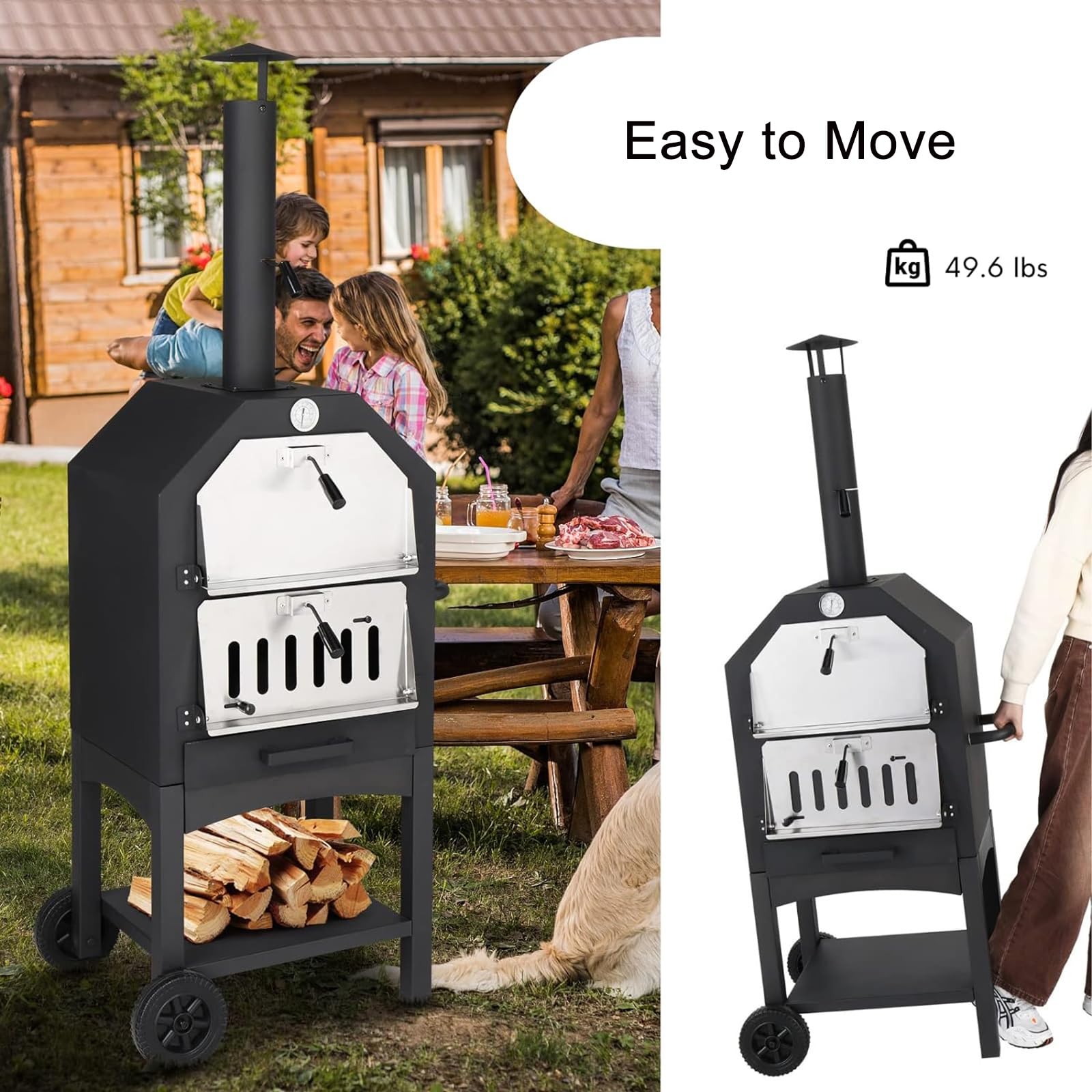 Amazon | 屋外用薪窯ピザオーブン、屋外ピザオーブン、温度計と 