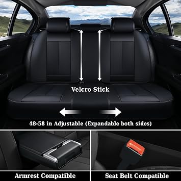 Coverado Car Seat Covers Full Set, Premium Nappa Leather Seat Covers for Car, Waterproof Car Seat Protector with Lumbar Support, Automotive Seat Covers Universal Fit for Most Cars SUV Truck(Black)