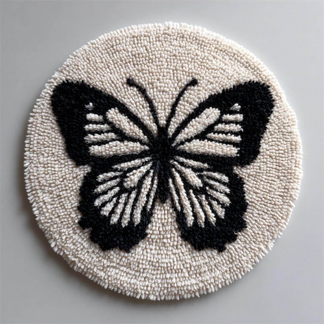 Rqwybcaxn DIY Rug Latch Hook Kits for Adults Animal Needlework Kit Cartoon Butterfly 50x50cm Round Tapestry with Crochet Hook Living Room Craft Gift