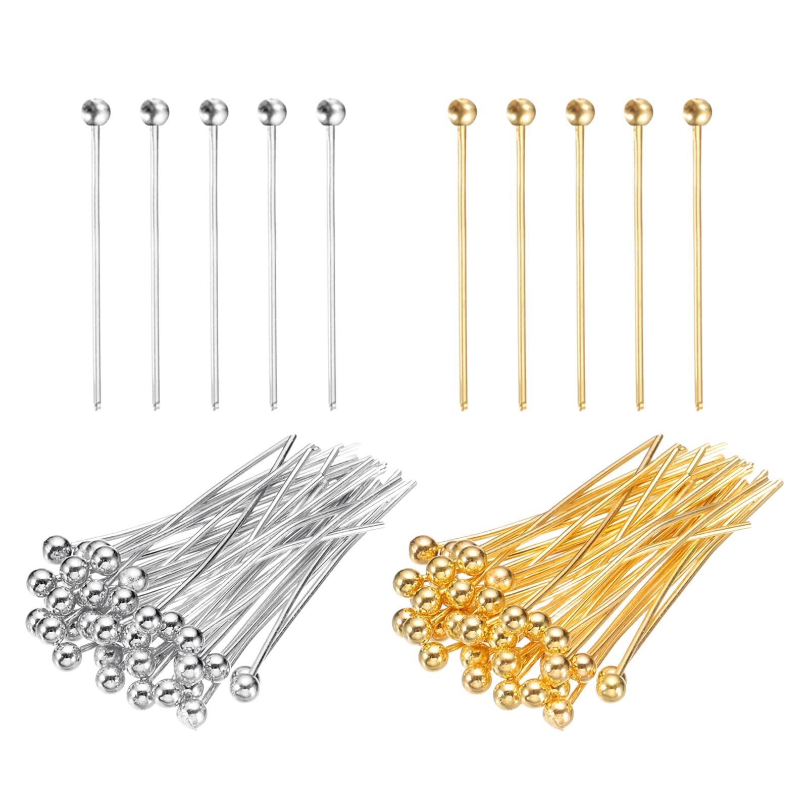 PATIKIL 0.8 Inch Ball Pins, Jewelry Making Headpins Straight Pins Findings Bendable for DIY Craft Bracelet Necklace Earring Pendant Making Supplies-400Pcs(Silver Gold)
