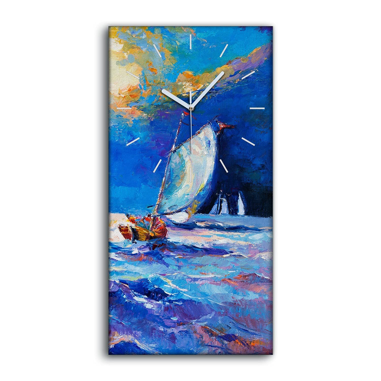 Horloge sur Toile 30x60cm Décoration Image Salon et Chambre - Pendule Murale Océan