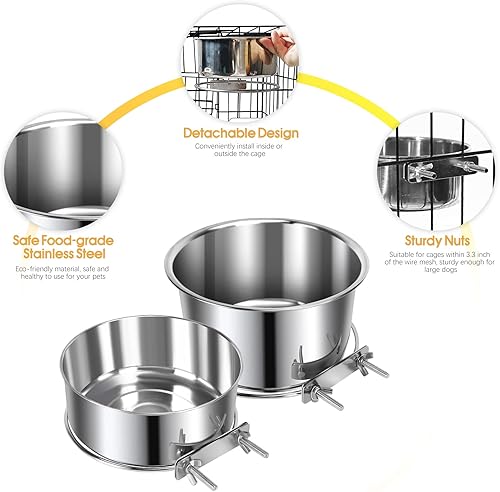 Miniatura 5 de 2 Piezas Cuencos Grandes de Comida y Agua para Mascotas Perros para Jaula de Acero Inoxidable Antiderrames Colgantes para Perrera para Gatos con