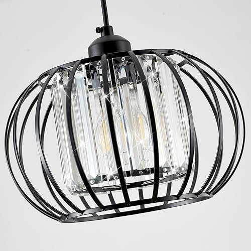 Miniatura 9 de Lámpara colgante negra, luces colgantes de granja con cristal, mini luz colgante ajustable para cocina, moderna lámpara colgante industrial de