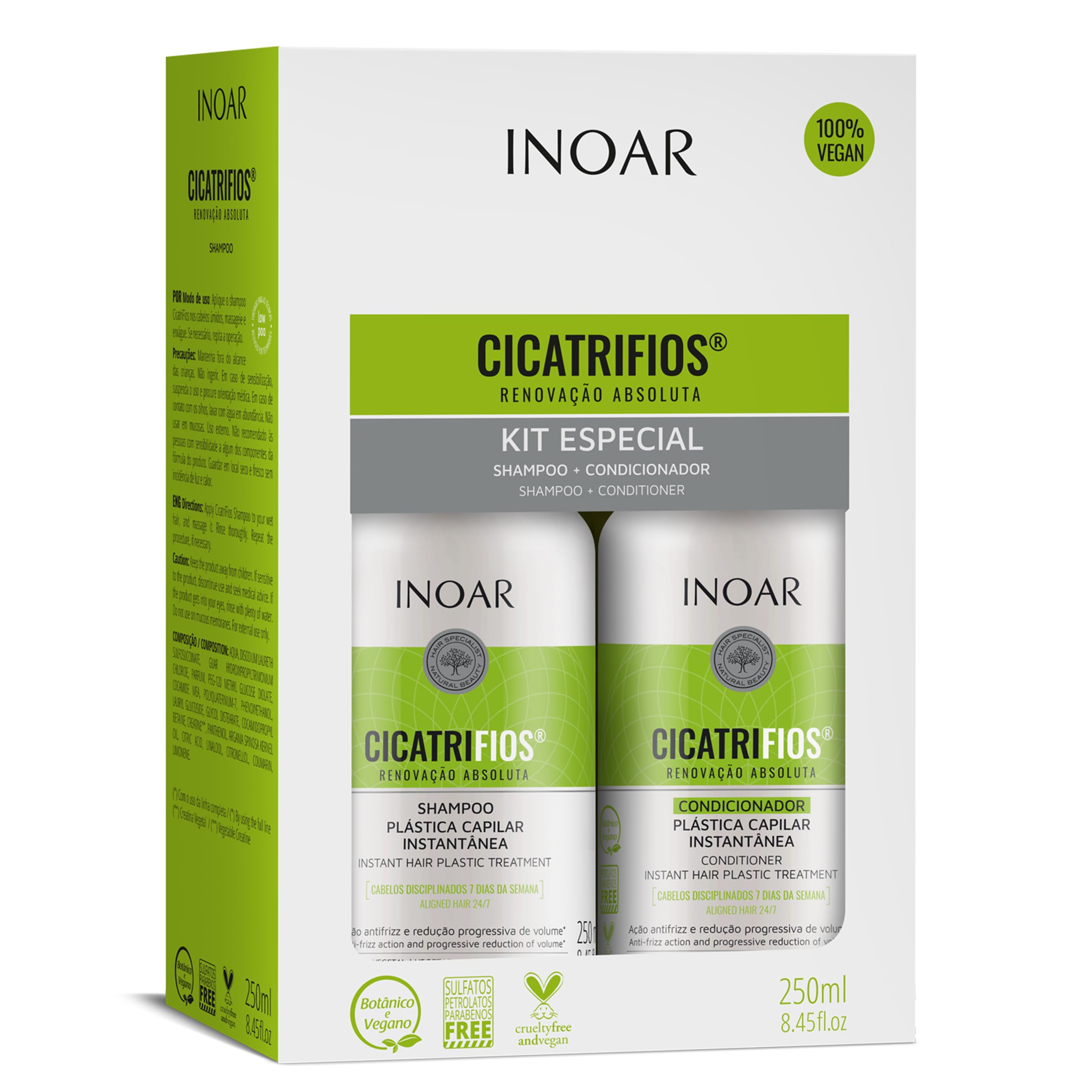 Inoar Cicatrifios Shampoo & Conditioner Renewal Haircare Duo with RejuComplex3 & Argan Oil, 250ml Each