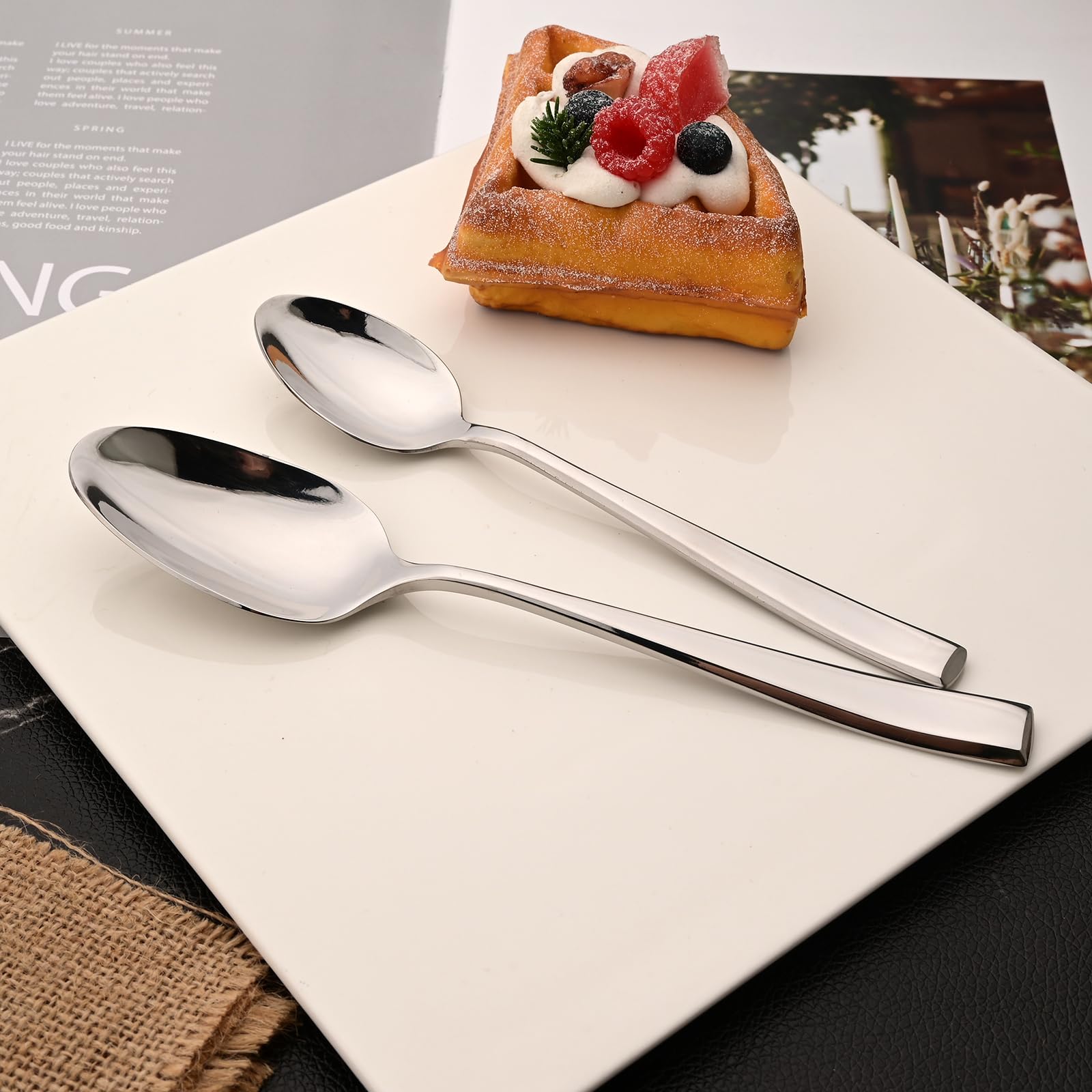 Snplowum 18/10 Stainless Steel Dinner Spoons, Silver Dining Kitchen Table Spoons For Eating Soup, Cereal, Meal Spoon For Daily Use (7.67- inch, Pack of 8)