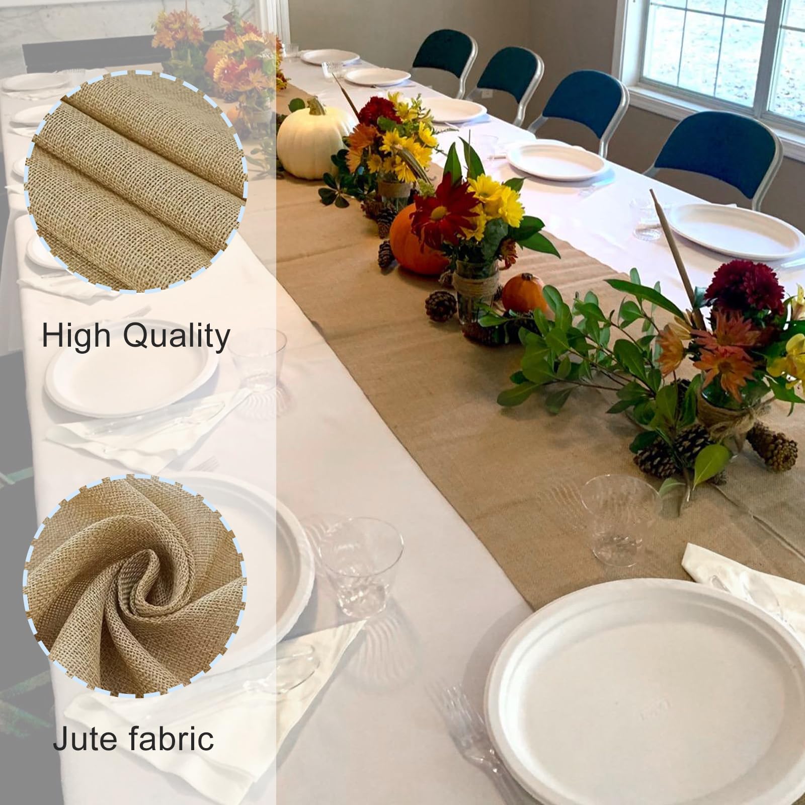 Runner Tavola In Juta Naturale 30x275cm - Tagliabile, Per Matrimoni E Eventi - Foto 9