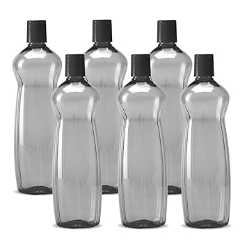 MILTON Pacific Pack of 6 Water Bottles, 1 Litre Each, Reusable Plastic Fridge Bottle Set, BPA Free and Leak Proof Bottles for Travel, Work, Grey - image, photos