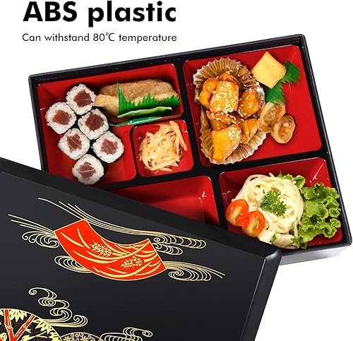 Miniatura 5 de Cabilock Bandeja de sushi japonesa con tapa sin olor, para preparación de comidas, sushi reutilizable, para escuela, oficina, viajes, color negro
