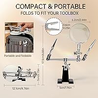 Vista 7 de AORAEM Lupa de manos de ayuda con clips de cocodrilo ajustables dobles en estación de soldadura de lupa 2.5X para manualidades, pasatiempos, micro