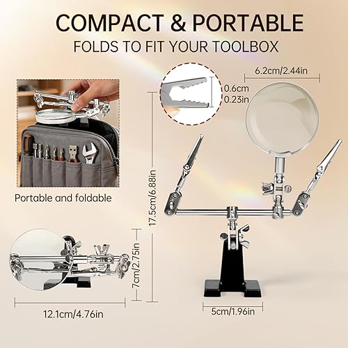 Miniatura 7 de AORAEM Lupa de manos de ayuda con clips de cocodrilo ajustables dobles en estación de soldadura de lupa 2.5X para manualidades, pasatiempos, micro