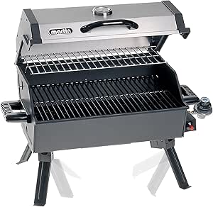 Martin Portable Propane Gas Grill - 14000 BTU Tabletop BBQ with Porcelain Grate, Folding Support Legs and Grease Pan