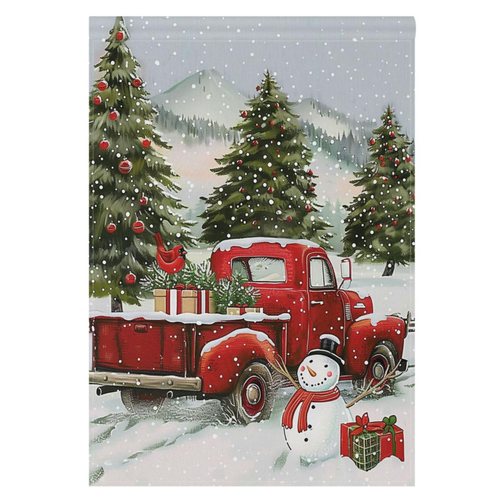 Merry Christmas Red Truck Snowman Garden Flag 28x40 Double Sided Christmas Tree Snow House Yard Flags Welcome Winter Outdoor Indoor Banner for Party Home Xmas Decorations