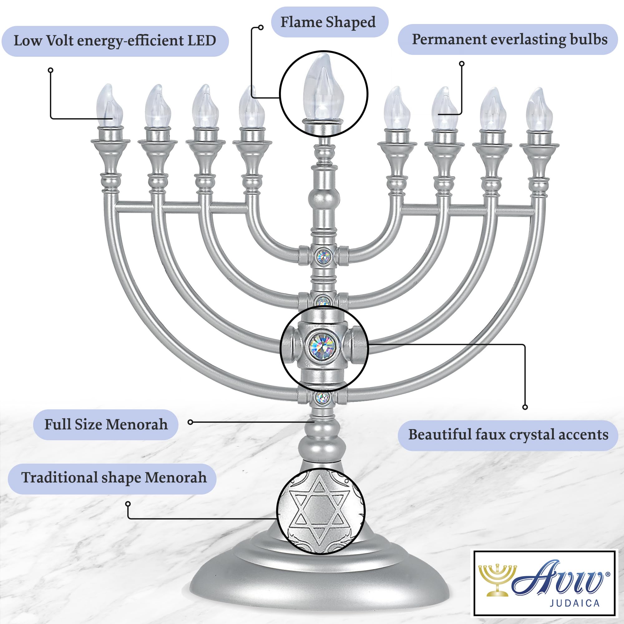 Menorás eléctrica LED tradicional de Hanukkah con batería gris o Janucía alimentada por USB con cable micro USB de 4 pies, velas electrónicas de Janucá, menorá iluminadas, decoración de