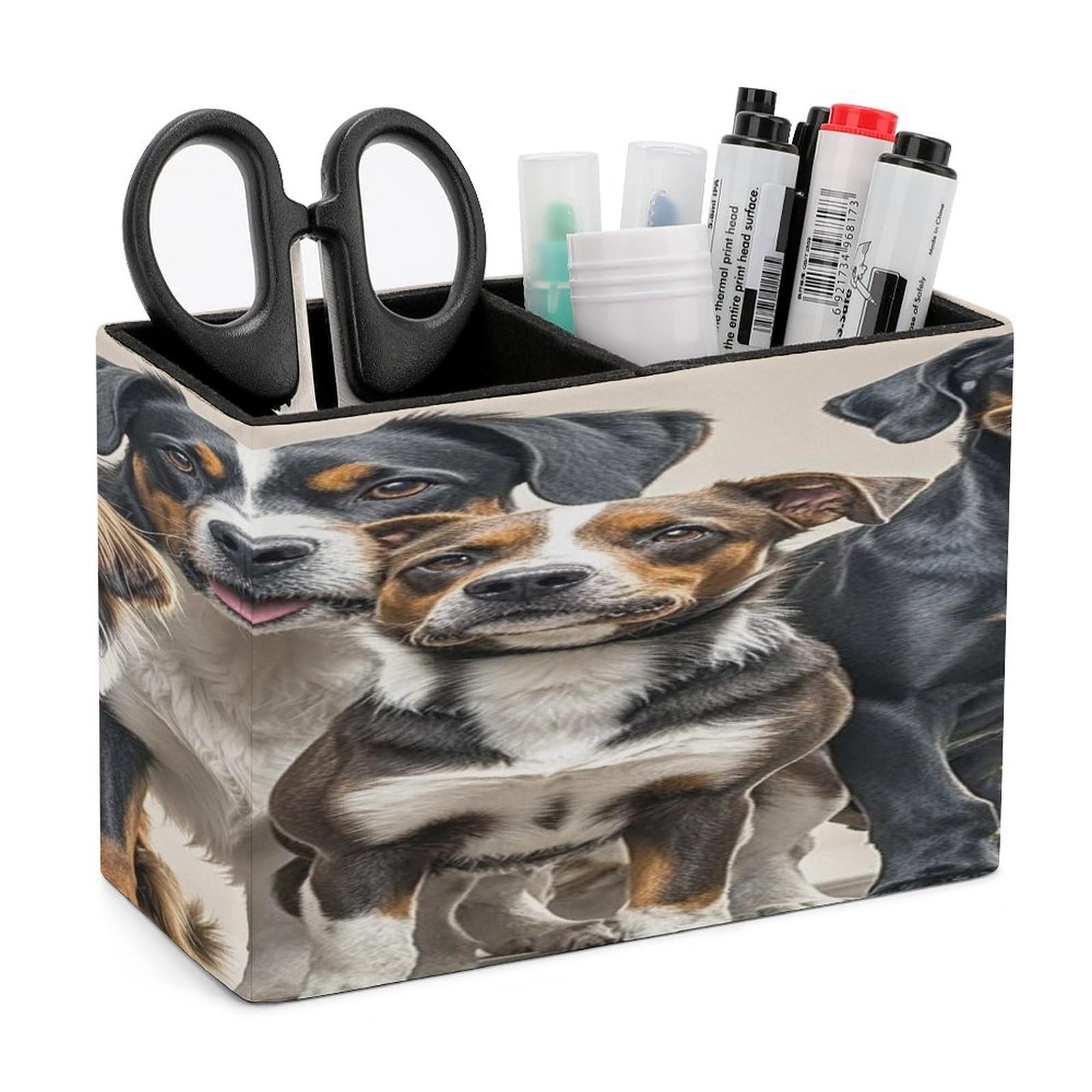 LZQPOEAS Dogs Leather Pen Holder with 2 Compartments Luxury Pencil Holder Minimalist Pencil Cup Brush Scissor Holders Elegant Pen Cup for Office Home Desk Accessories