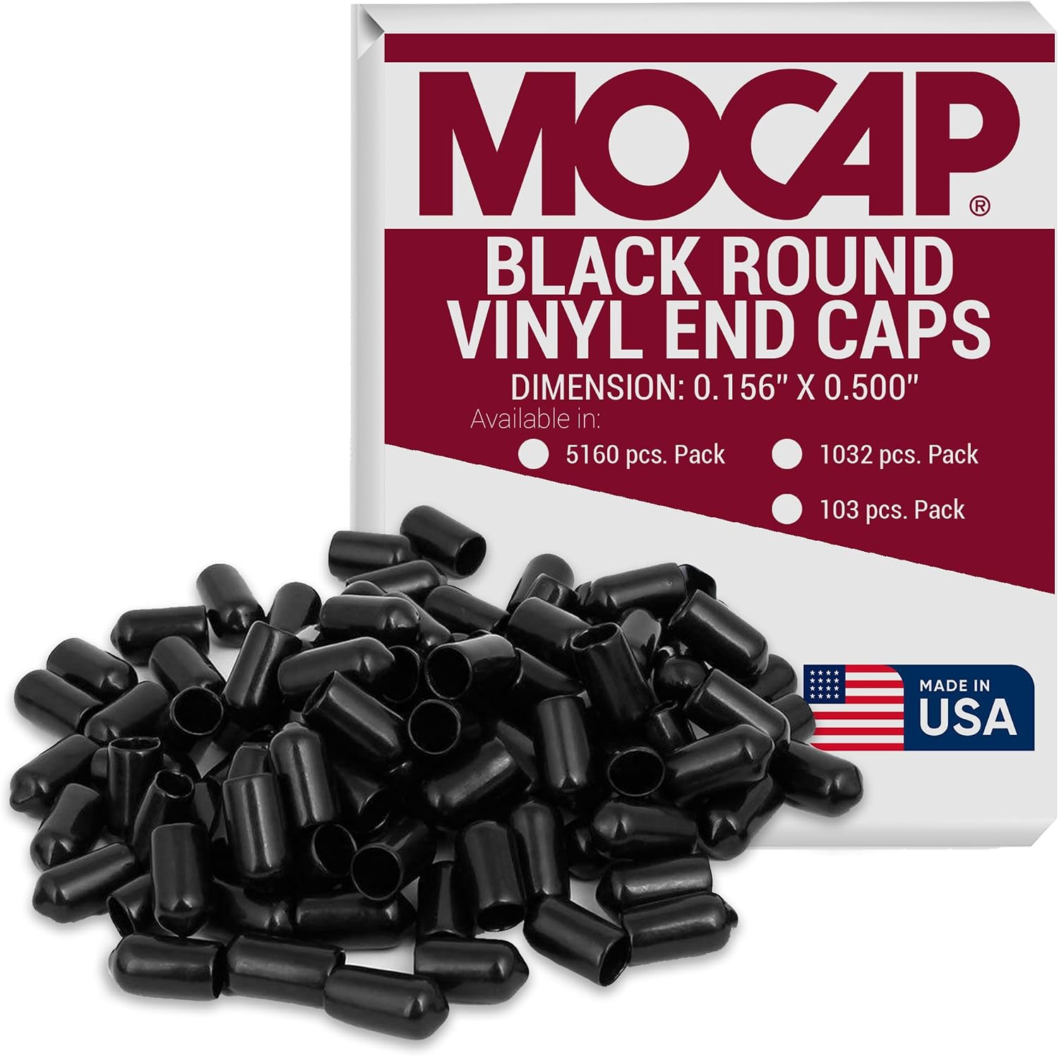 Round Vinyl Caps - 0.156" x 0.500" Round Vinyl Cap (RVC9008) Material: Black MOCAP RVCC9008-5 (qty103)