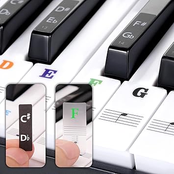 GLUN ® Piano Stickers Non-Faded Coating Labels for Keys, Removable Keyboard Labels for 37, 49, 54, 61, 88 Key Pianos, Transparent Piano Plastic Surface Stickers for Beginners & Kids - image, photos