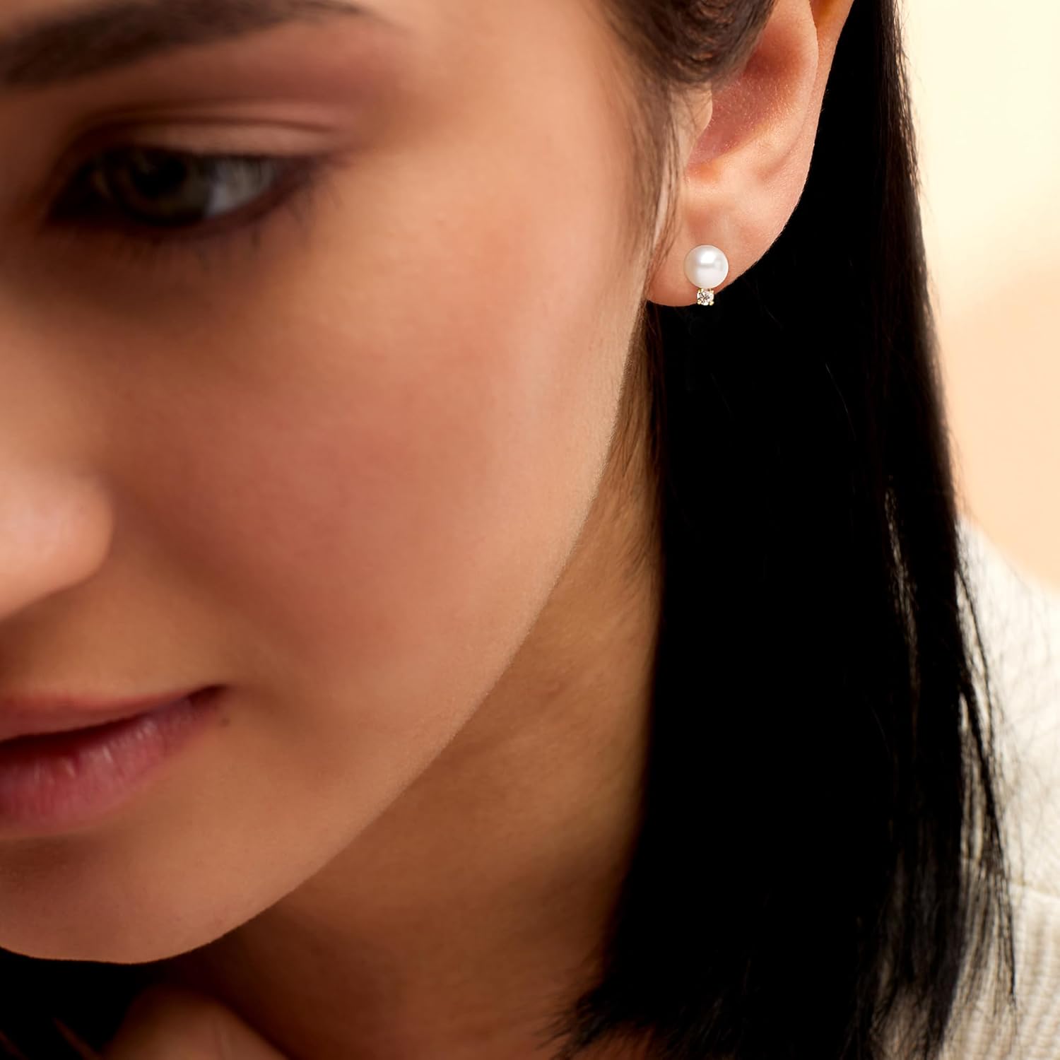 Pure Collection by Ross-Simons 5-5.5mm Cultured Pearl Stud Earrings With Diamonds in 14kt Yellow Gold