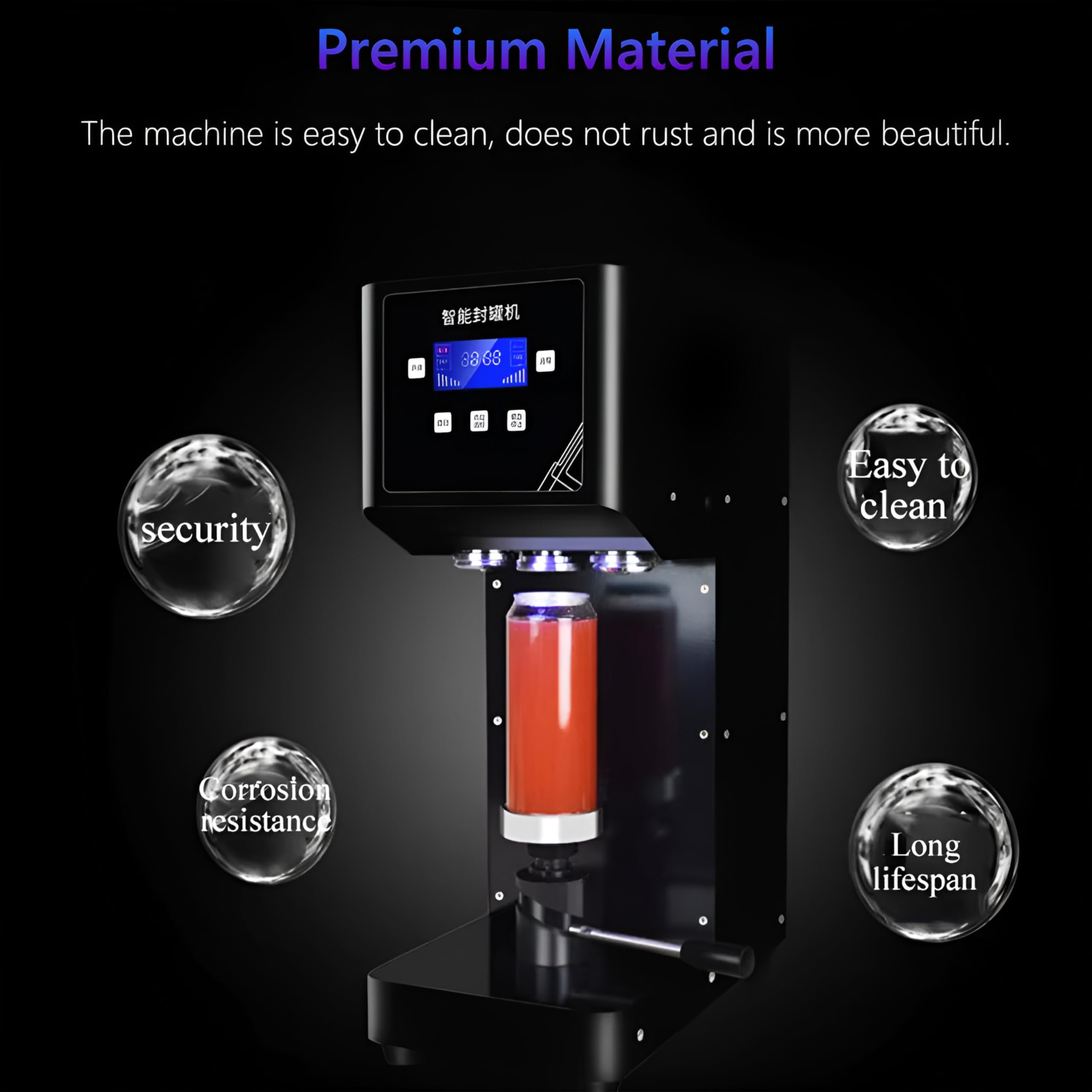 Machine de scellage automatique de canettes de 55 mm, machine à sceller électrique 415 W, hauteur d'étanchéité de 11,51 cm/17 cm/10 à 20 tasses/vitesse de scellage mini/contrôle numérique LCD