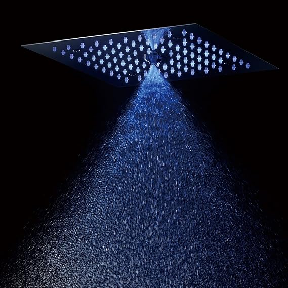 12 Inch LED Rain Shower Head Black 2 Function Rainfall Shower Head Ceiling Mount 304 Stainless Steel Square Showerhead Large 64 Colors Fixed Shower Head,Phone Control