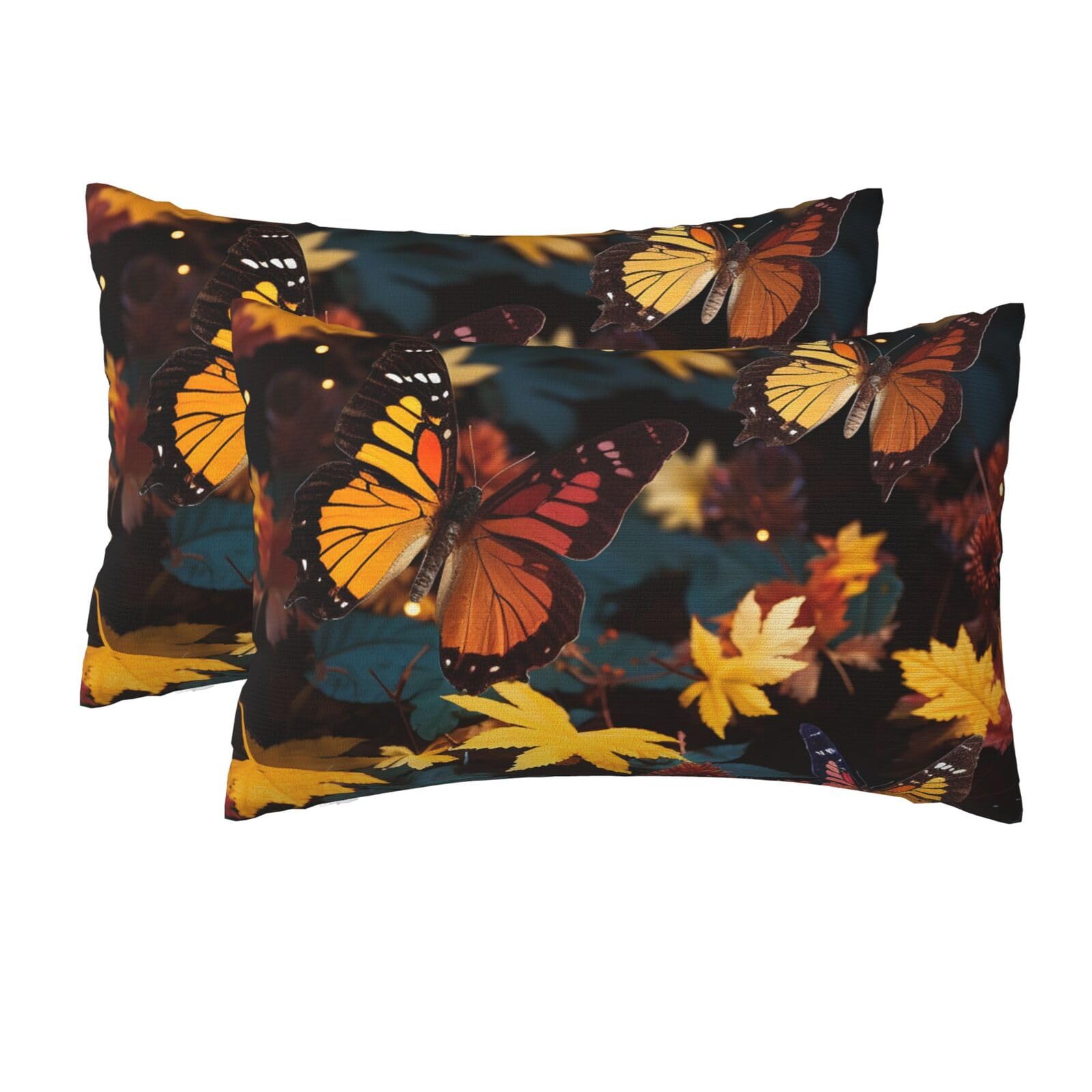 2 Pack Queen Size Pillow Cases for Hair and Skin Soft Breathable Pillow Case Covers with Hidden Zipper Autumn with Butterflies and Leaves Pillowcase 20x30 Inches Pillow Cover for Sleeping Gift