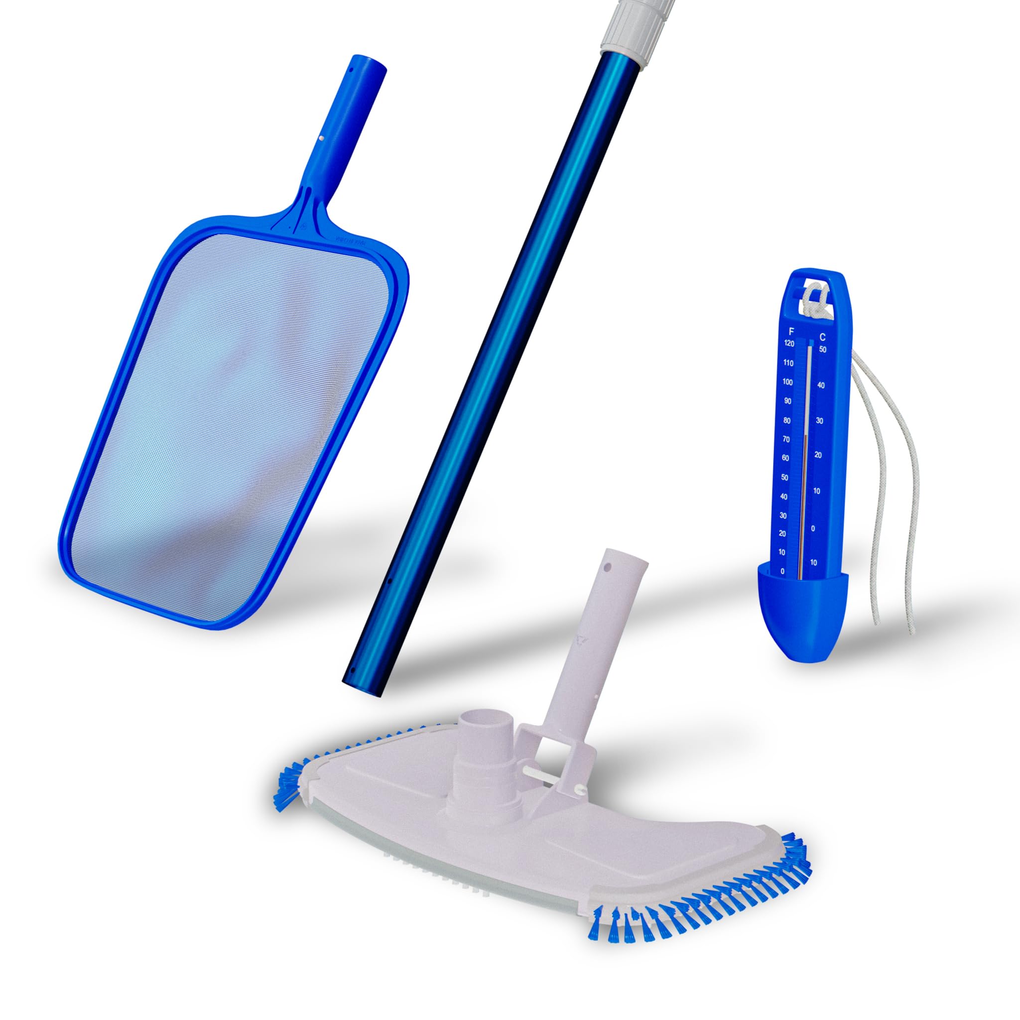 MyPool Reinigungsset für Filteranlagen, Poolreinigungs-Set, Bodensauger, Kescher, Teleskopstange, Bodenreiniger Poolreinigung Pool Reinigung Poolsauger