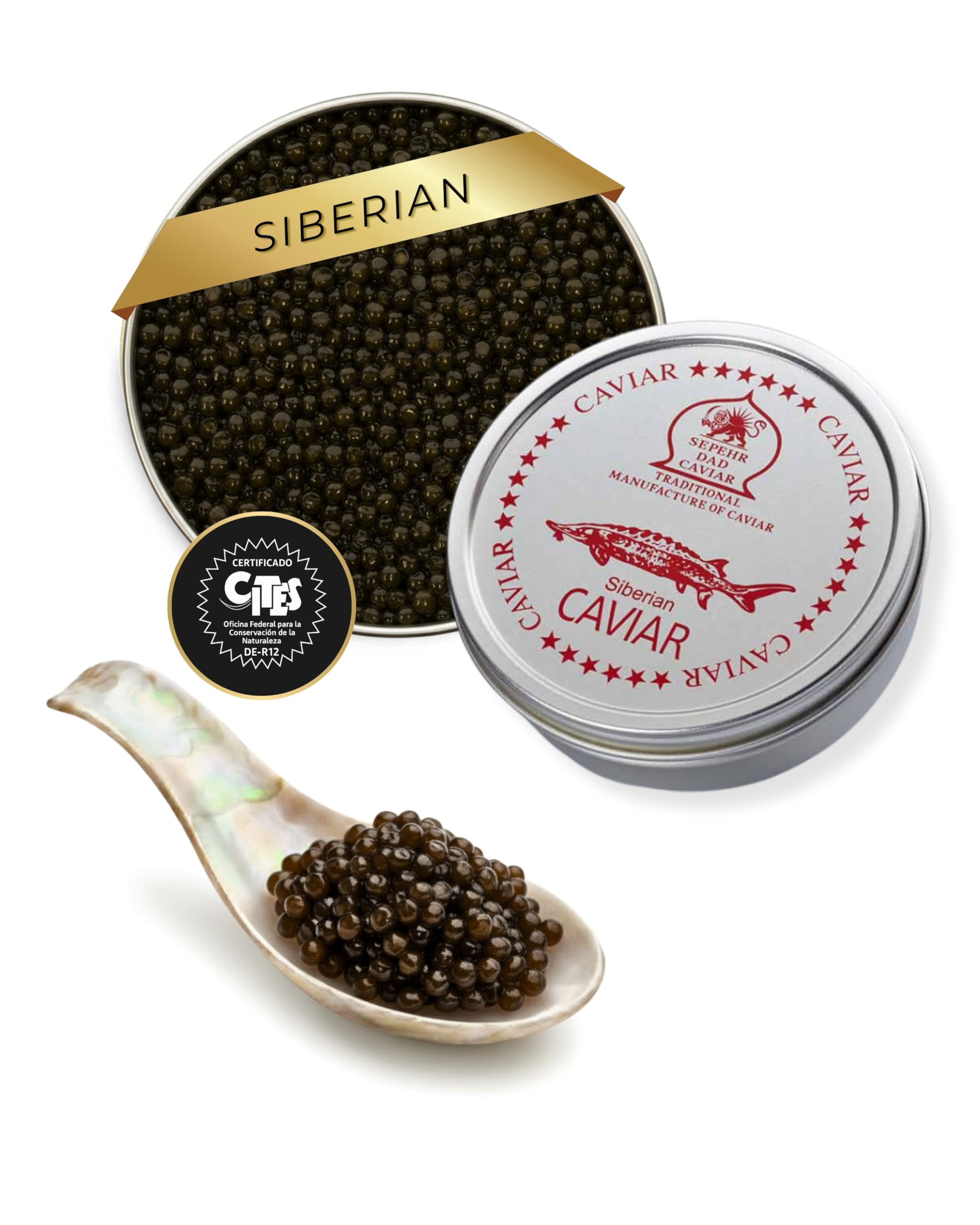 Sepehr Dad Caviar de Siberia | Caviar de esturión siberiano | SIN bórax | 50 gramos - 1