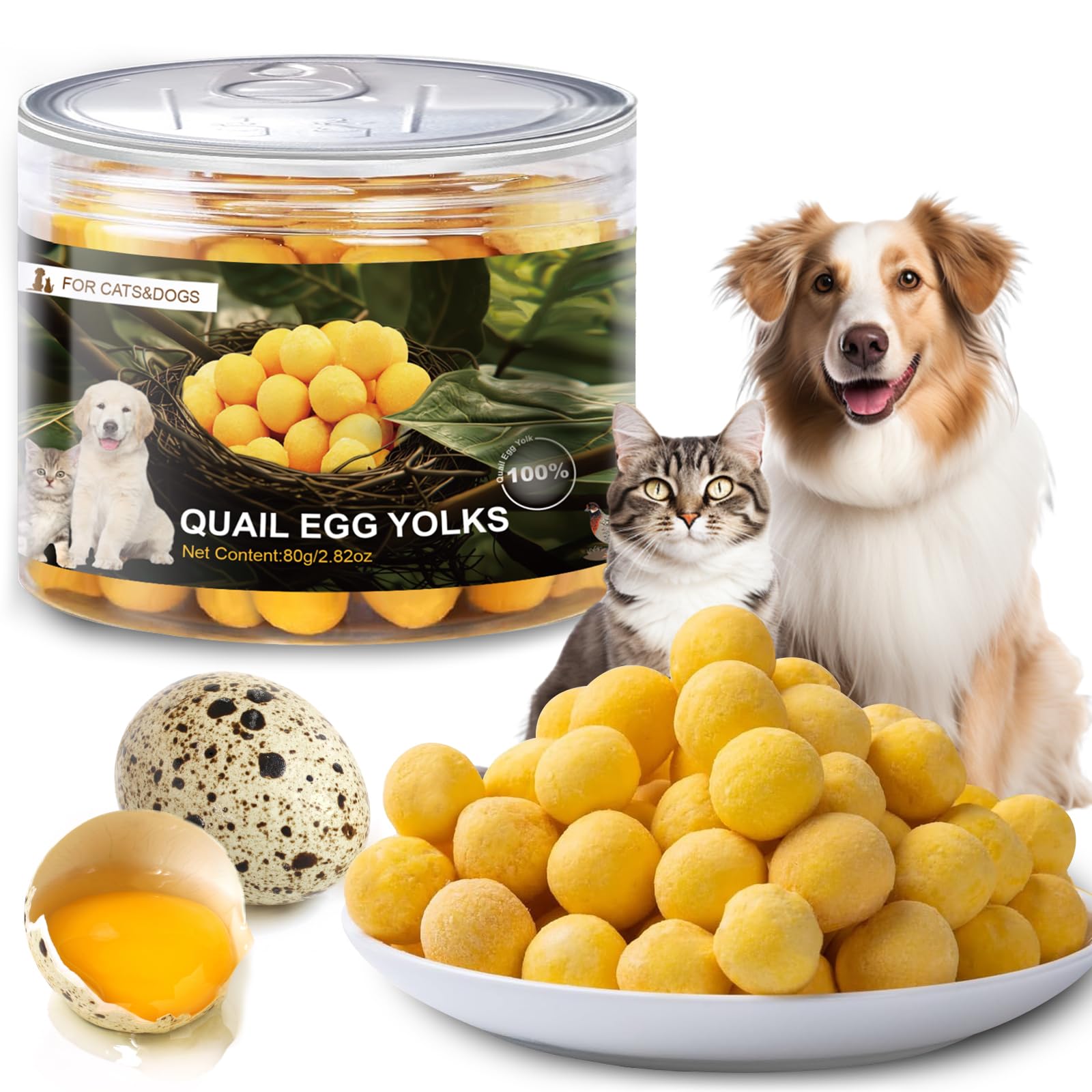 Freeze Dried Quail Egg Yolks for Cats & Dogs – Pure Natural High Protein Pet Snacks, Training Treats & Food Topper, Easy Digestible, Made from Quail Egg Yolks Only