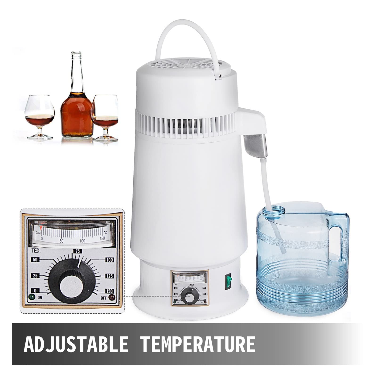Destilador de filtro botella agua 4L, purificador, máquina mesa portátil, temperatura ajustable acero inoxidable for laboratorios y hogares,Alta Estabilidad