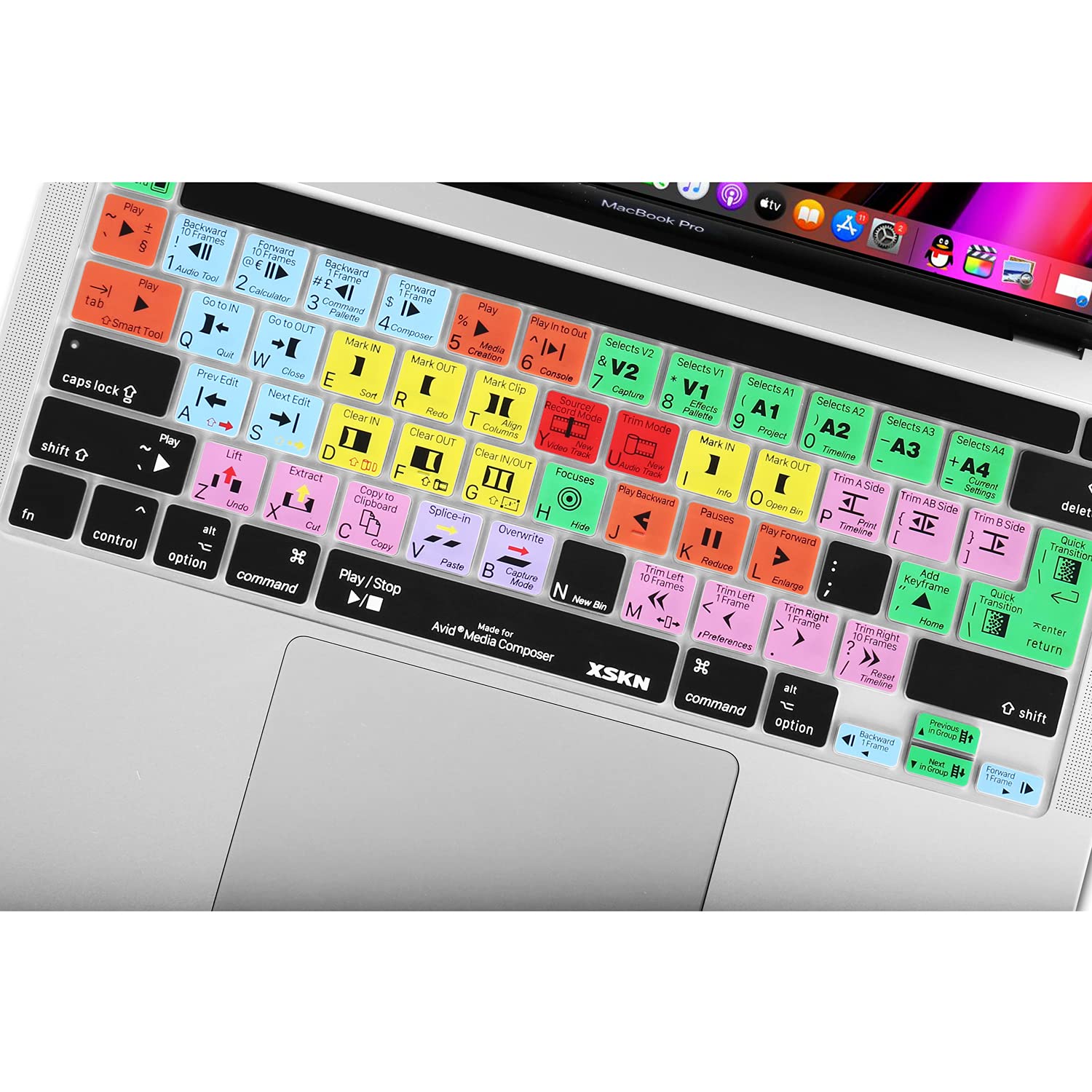 XSKN Avid Media Composer Keyboard Cover For MacBook Pro Touch Bar Models - Shortcuts Printed On Keys