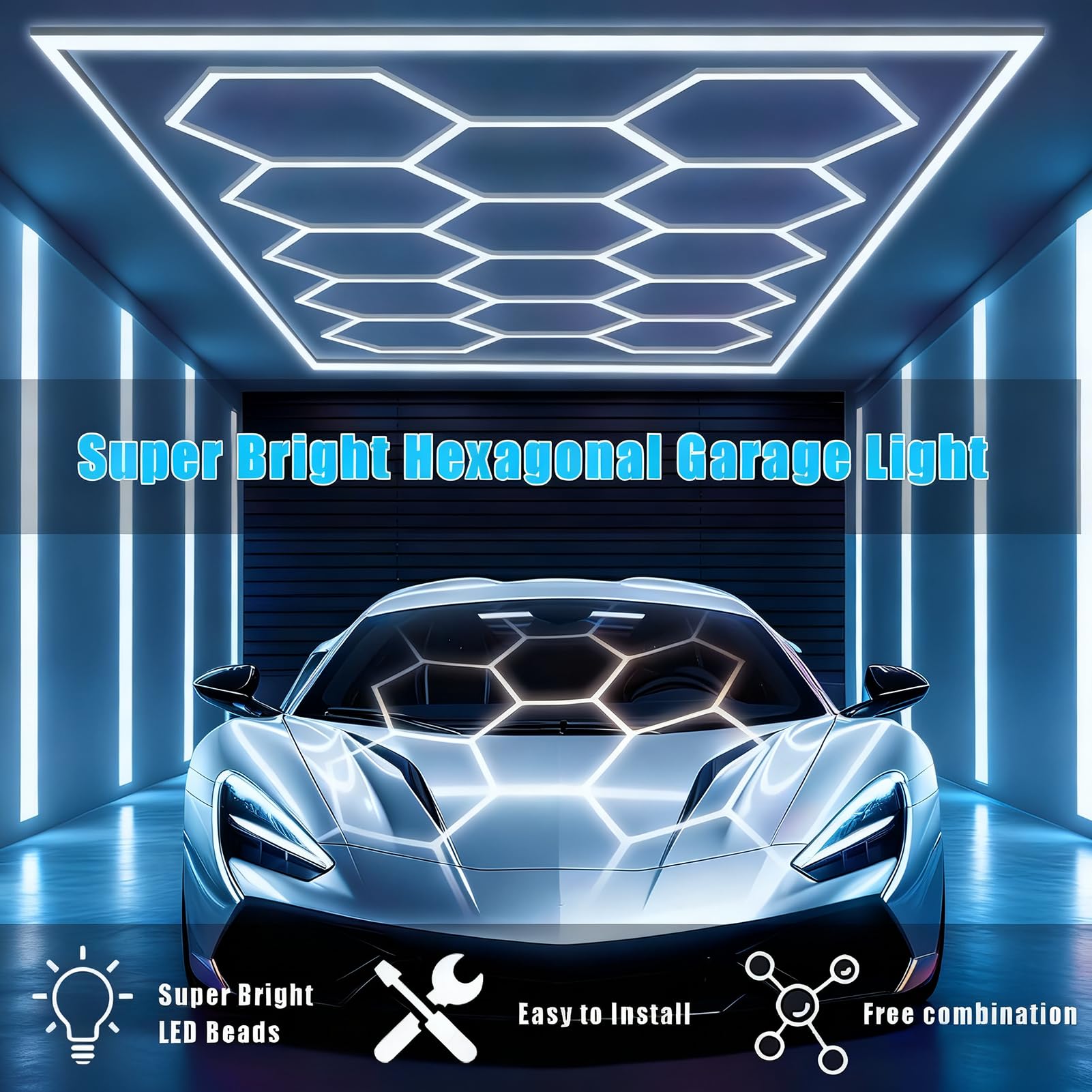Panel LED Hexagonal Nido de Abeja, 86400 LM 720W Plafón para Taller, Lavado de Auto y Gimnasio | Luz Blanca 6500K, IP54,K