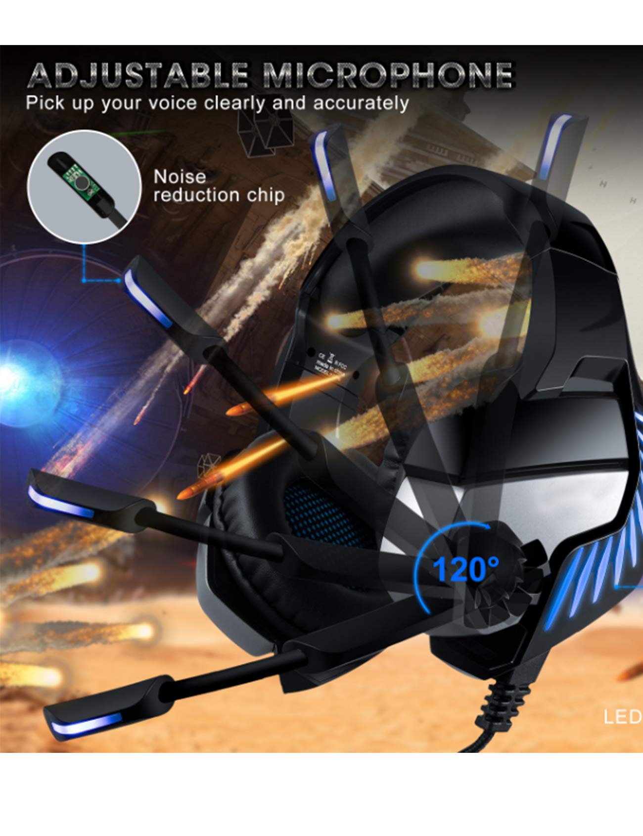 Bestgift - Cuffie stereo da gioco con cavo da 3,5 mm, con riduzione del rumore, microfono e controllo del volume, per PS4/PC/PSP/cellulare, con memoria morbida, per laptop e Mac Nero Black+Blue
