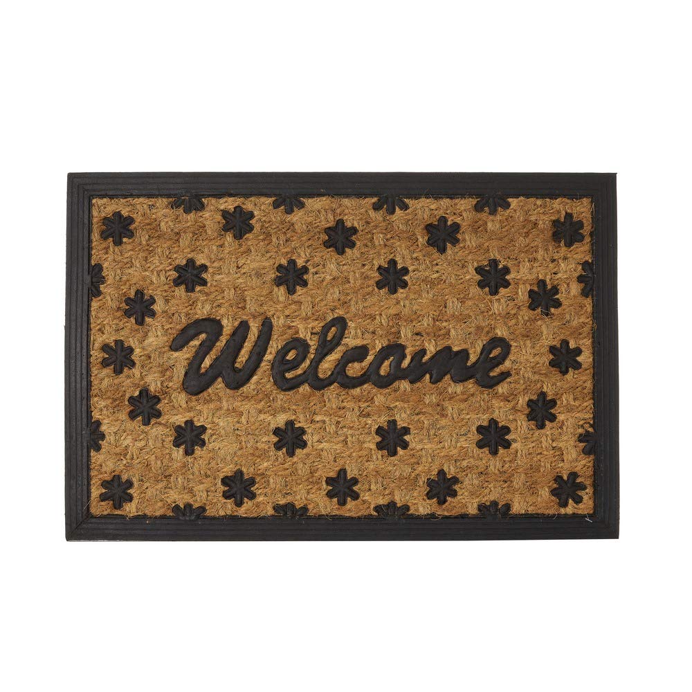 LOLAhome Felpudo Welcome Antideslizante Negro y marrón de Fibra de Coco de 60x40 cm -