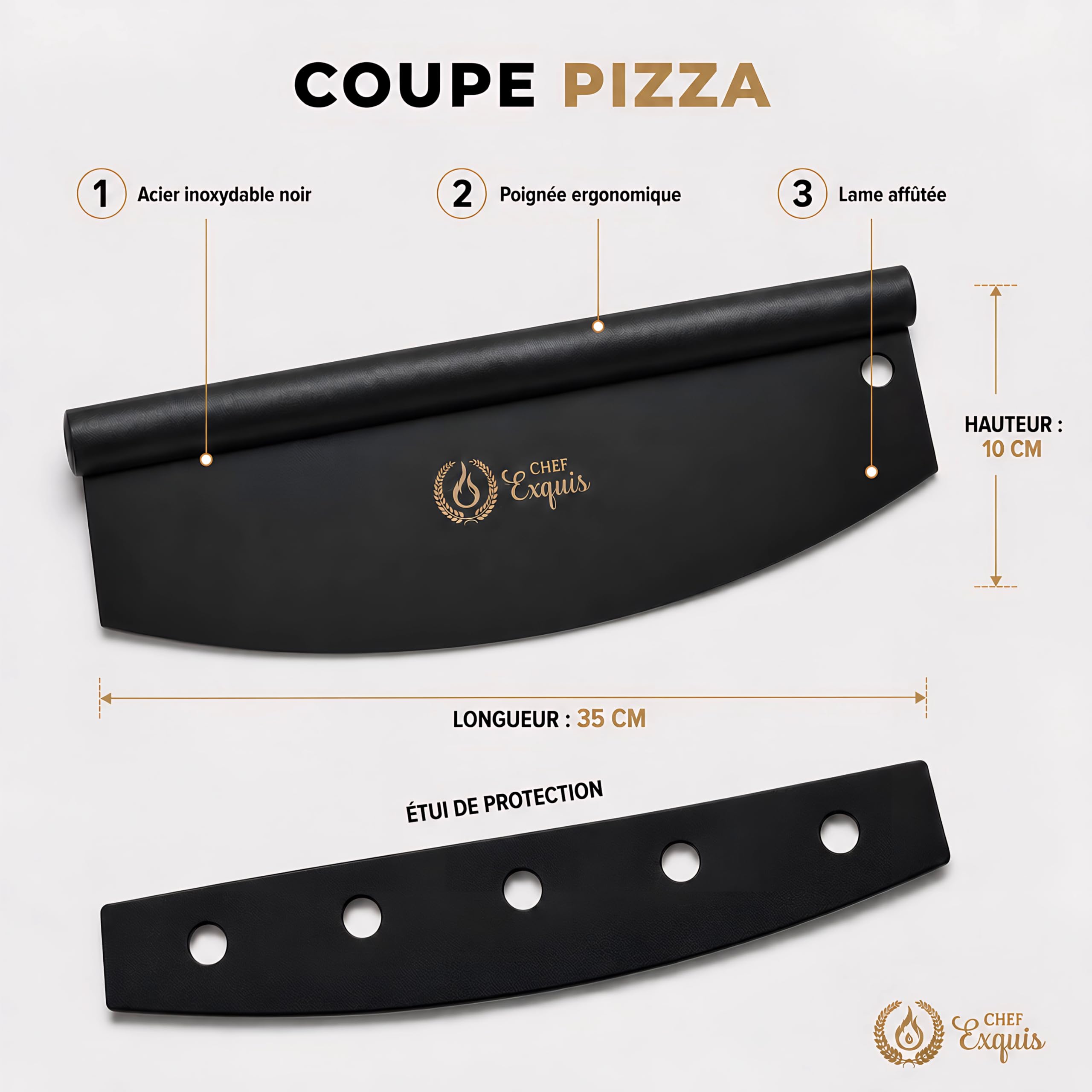Kit Pelle à Pizza Pliable Noire et Coupe-Pizza Inox | Aluminium, manche en bois, spatule antiadhérente, acier inoxydable, tartes flambées, 30 cm