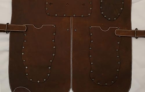 Miniatura 5 de Delantal de cuero 100% auténtico, hecho a mano para barman, chef, carnicero, metalúrgico, carpintero, herrero, camarero, Marrón, camello y marrón