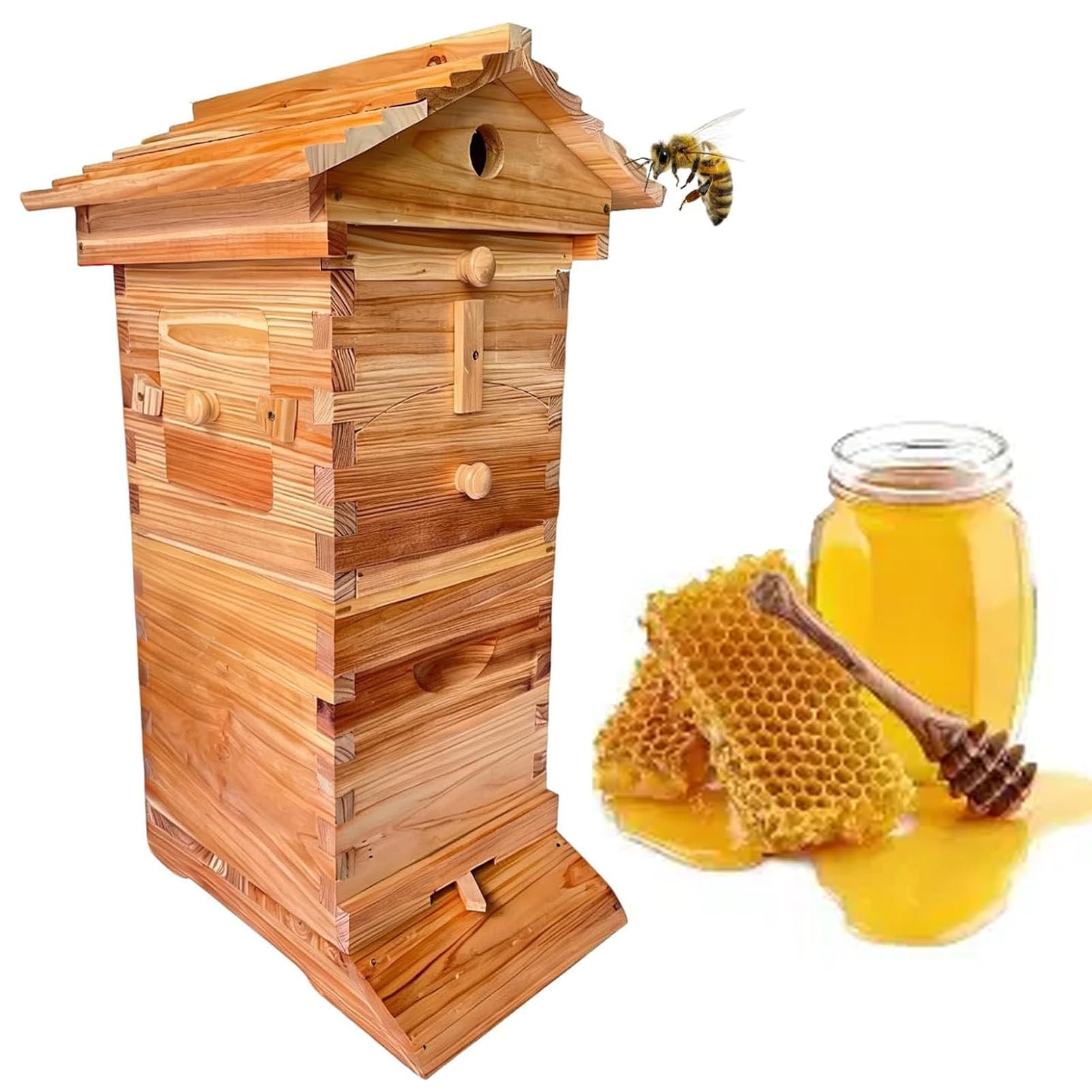 Caibendss Self-Flow Hive Beehive Starter Kit with Observation Window and Honey Spout, Bee Hive Complete Kit for Beekeeping,Garden Pollinators,Beehive Starter kit