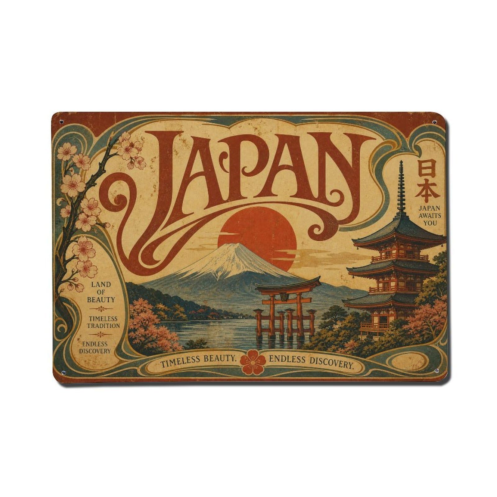 Huiyhb 8X12inch(20X30cm) Vintage Travel Japan Icon Metal Tin Sign