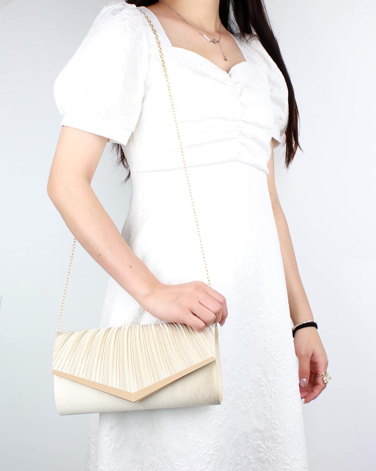 Queena Womens Shiny Glitter Evening Clutch Envelope Handbag Chain Purse for Wedding Party Prom Gift for Mom Wife Girlfriend,6899 Apricot - Image 2