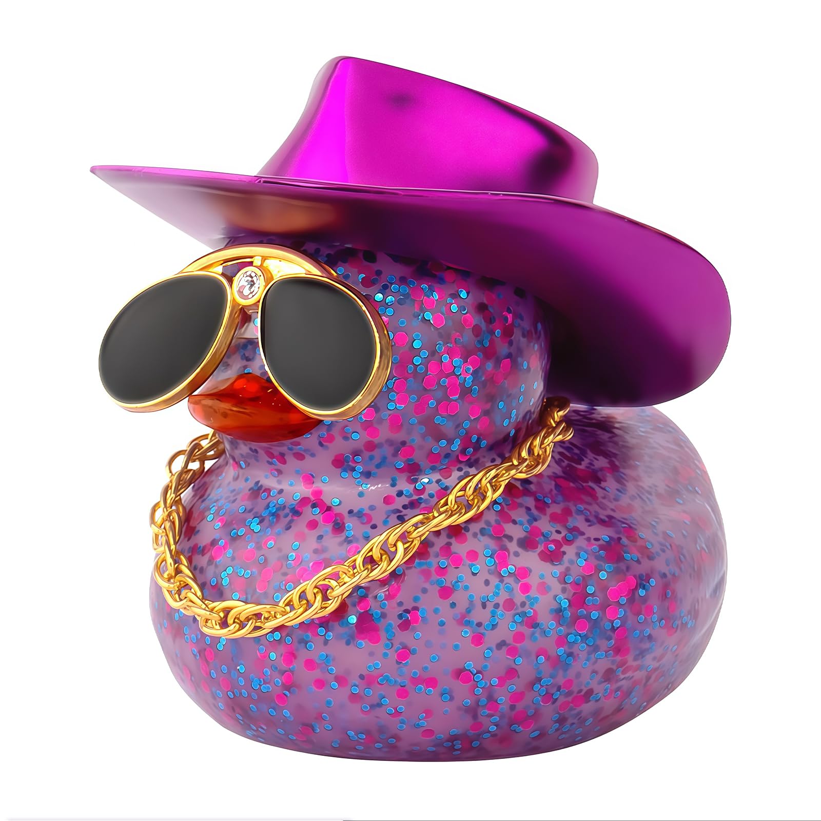 Auto Gummiente Decorazione Cruscotto Cappello Cowboy Laser Colorato Accessorio Ufficio Regali Papera Collana Occhiali Sole