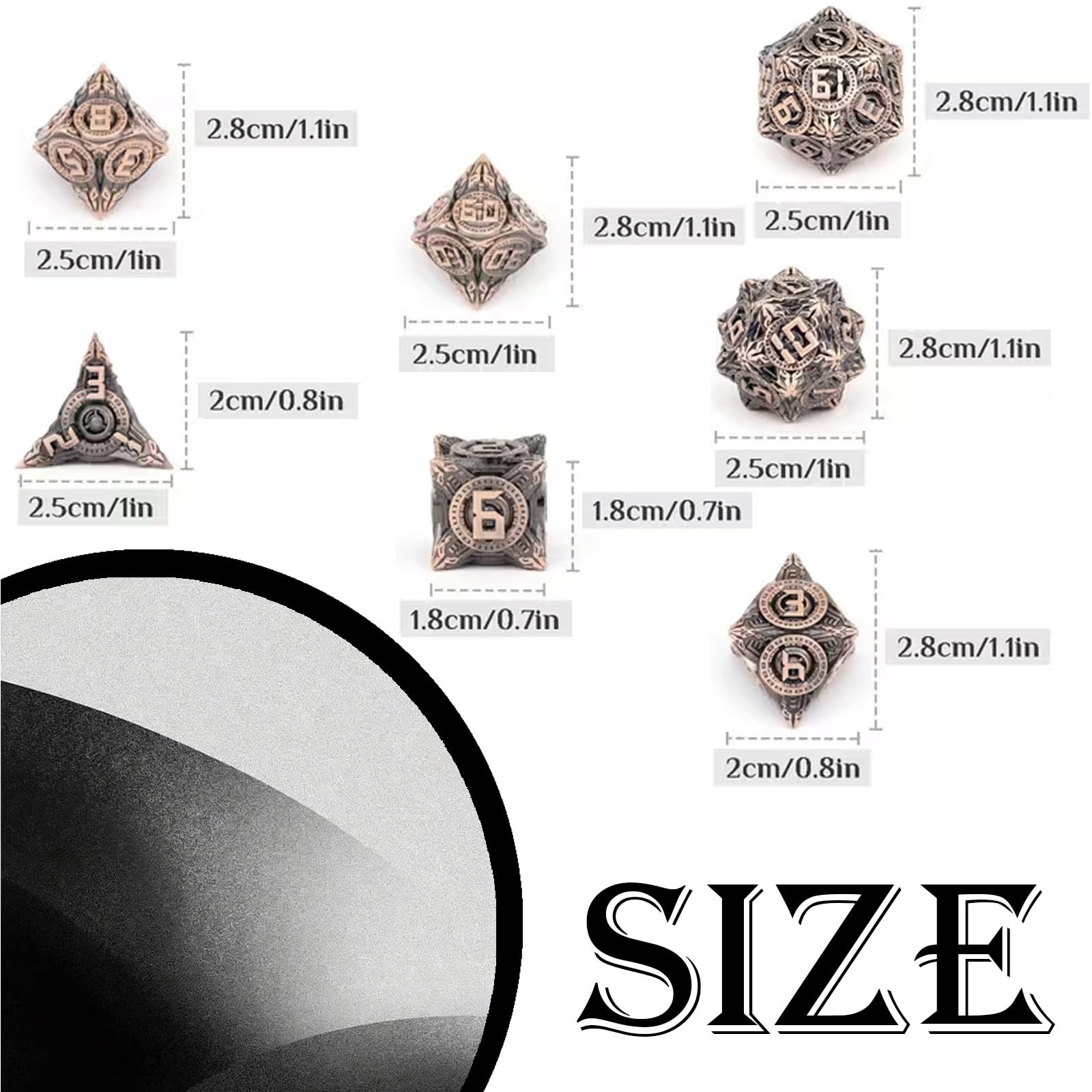 Juego de Dados de Metal Pesado de 7 Piezas para Juegos de rol, D&D, Pathfinder y Juegos de Mesa. Accesorios Duraderos para Juegos de Mesa con Peso y Tacto Profesionales.