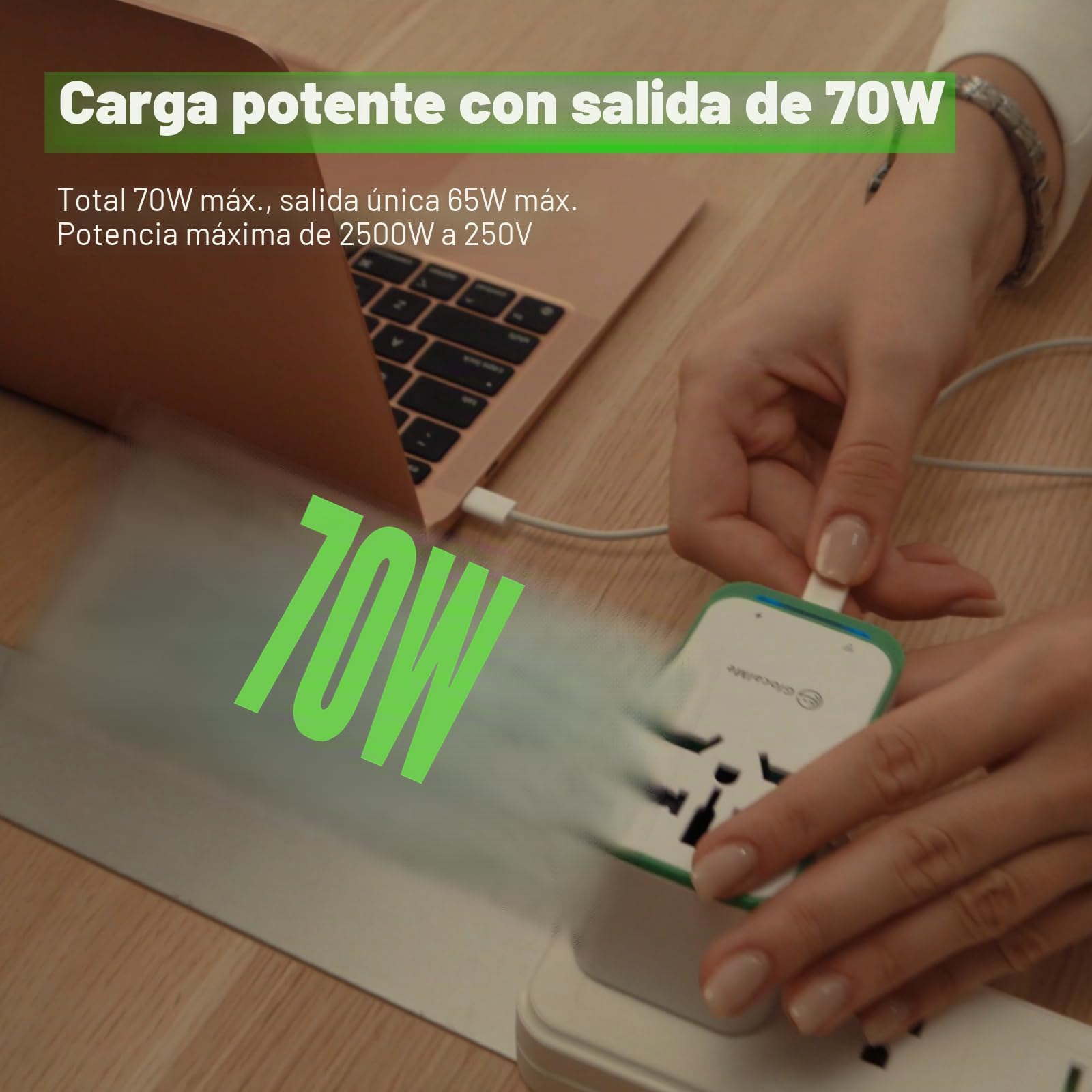 GlocalMe RoamPlug Adaptador Enchufe Universal, Hotspot Móvil 4G WiFi con 8GB de Datos Locales, Adaptador Todo en Uno Internacional con 4 Puertos USB y Salida Máxima de 70W, Viaja a la UE, UK y AUS
